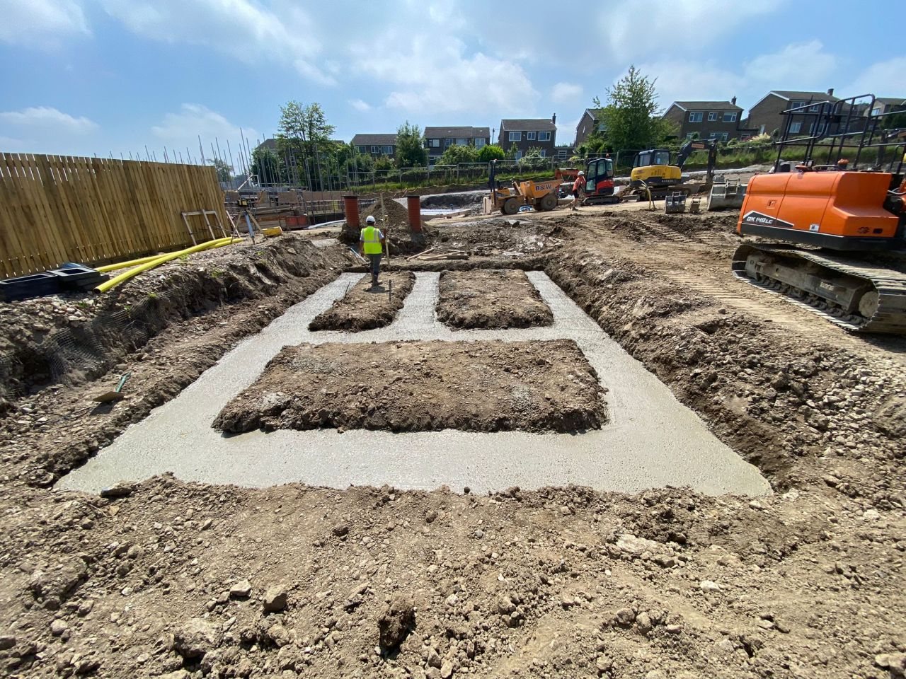 Concrete foundations on a housing development